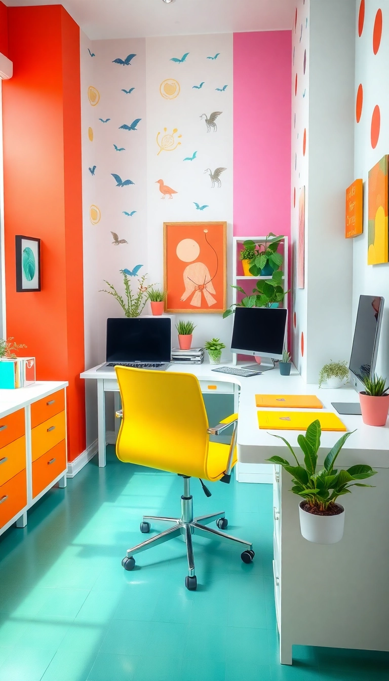 20+ Stunning Office Inspiration Ideas You Need to See - 19. Bright and Cheerful