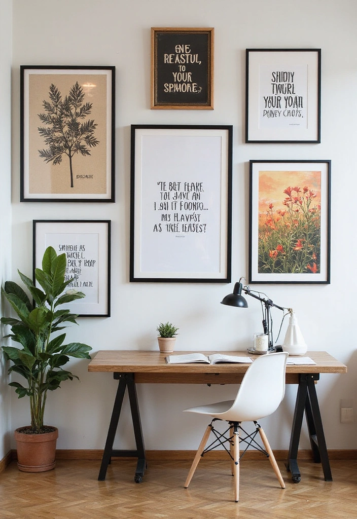 15 Small Office Ideas That'll Transform Your Workspace Into a Productivity Powerhouse! - 15. Inspirational Wall Art