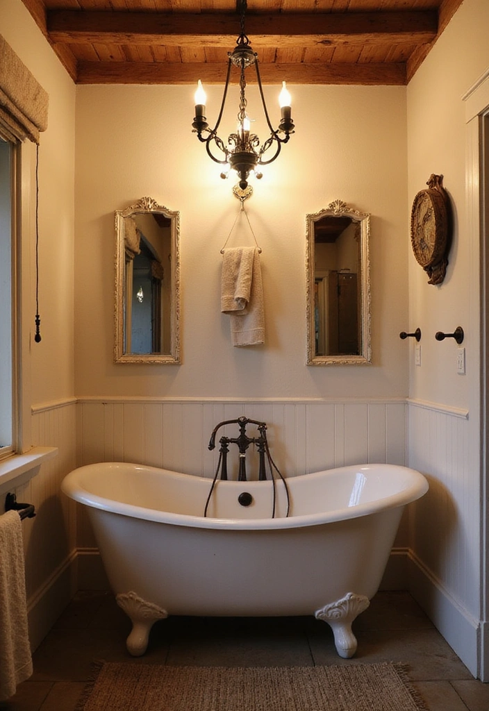 21 Stunning Farmhouse Bathroom Ideas That Will Transform Your Space (And #8 Is a Must-See!) - 5. Vintage Lighting Fixtures