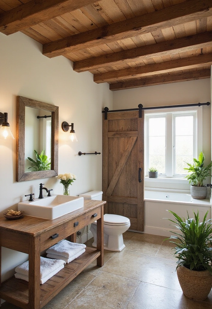 21 Stunning Farmhouse Bathroom Ideas That Will Transform Your Space (And #8 Is a Must-See!) - 2. Rustic Wood Accents