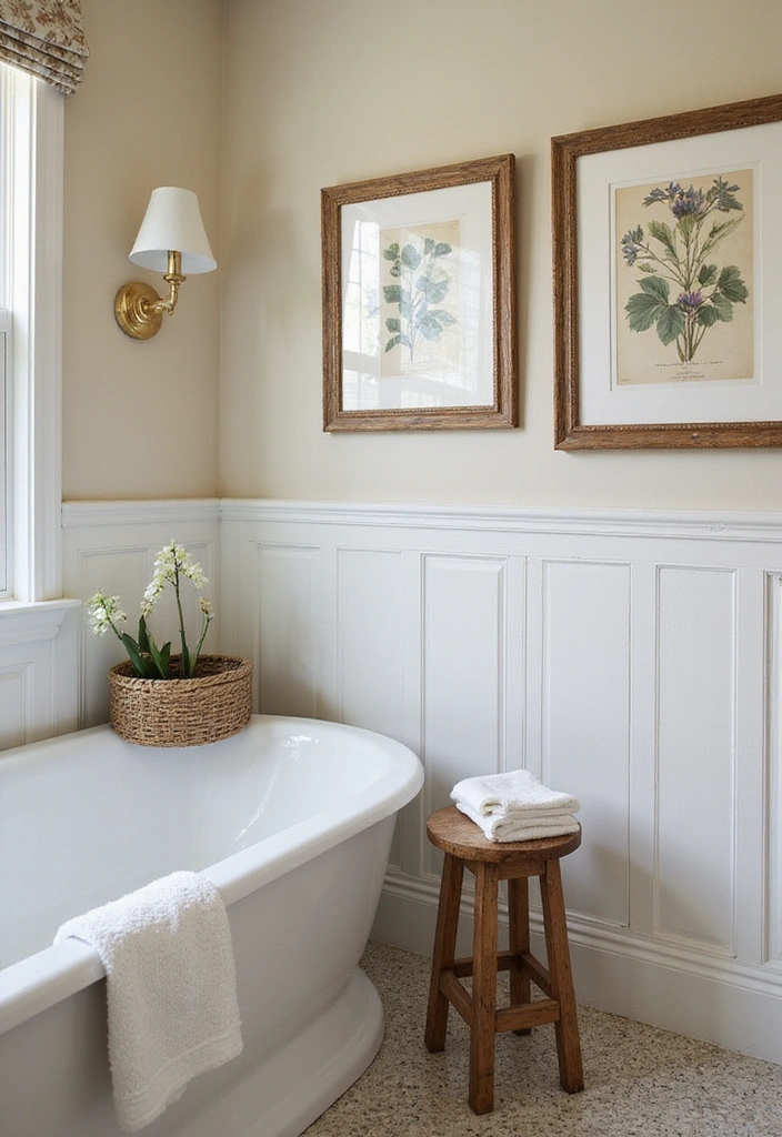 21 Stunning Farmhouse Bathroom Ideas That Will Transform Your Space (And #8 Is a Must-See!) - 16. Elegant Wall Art