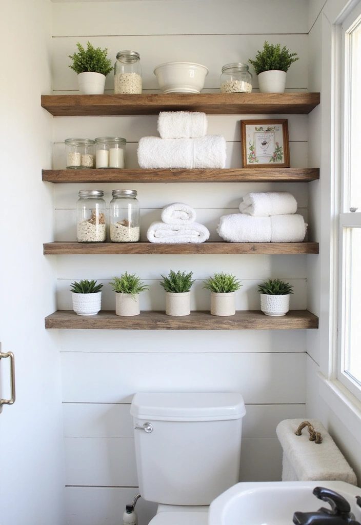 21 Stunning Farmhouse Bathroom Ideas That Will Transform Your Space (And #8 Is a Must-See!) - 7. Open Shelving