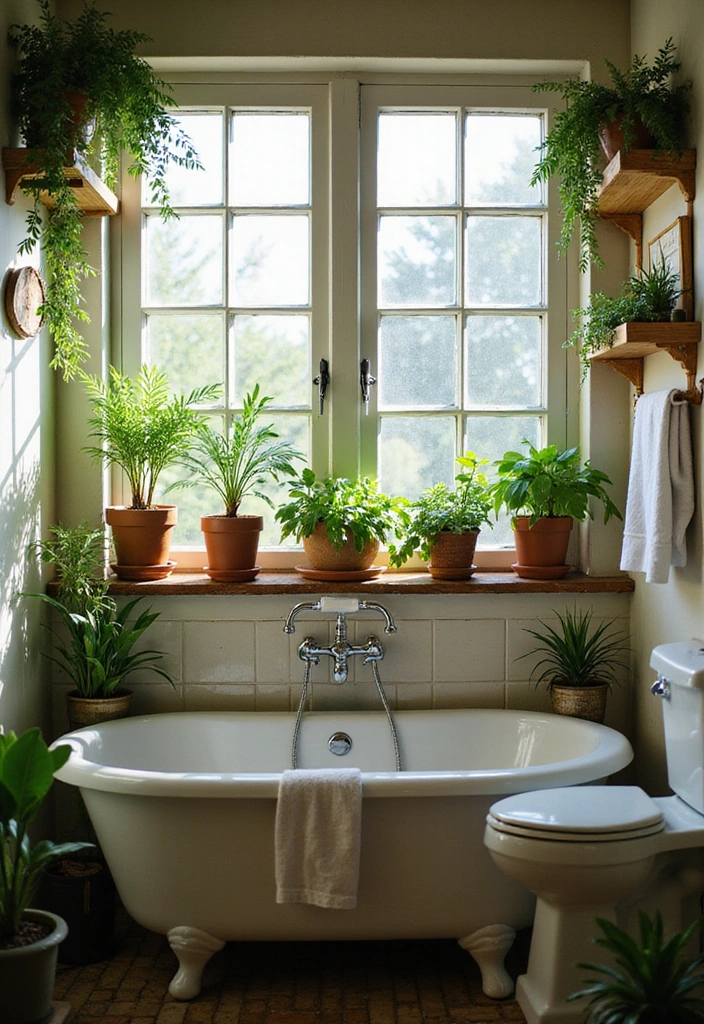 21 Stunning Farmhouse Bathroom Ideas That Will Transform Your Space (And #8 Is a Must-See!) - 14. Potted Plants