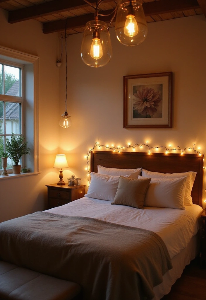 22 Cozy Farmhouse Bedroom Ideas That'll Make You Want to Snuggle In! - 7. Warm Lighting Options