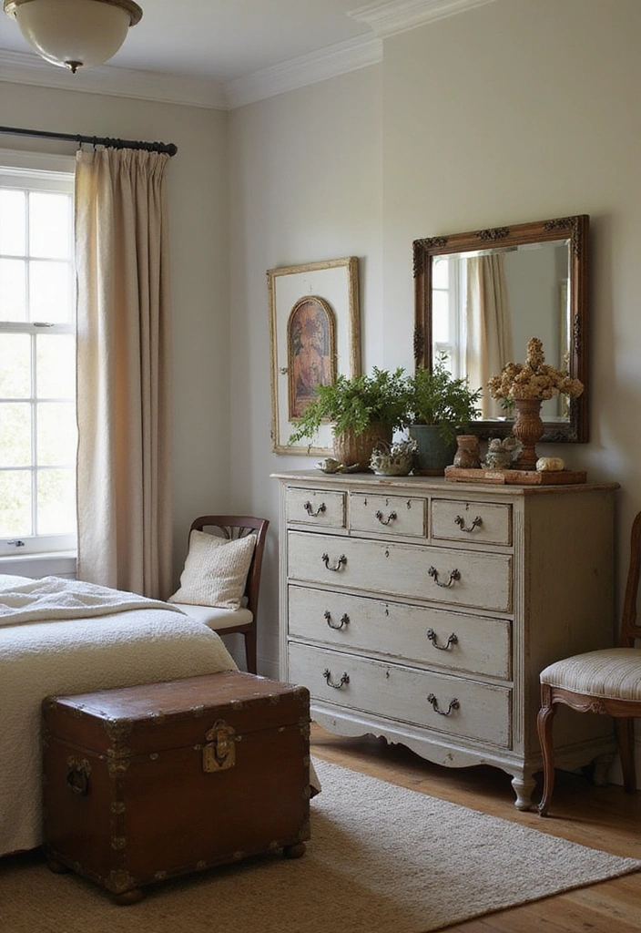 22 Cozy Farmhouse Bedroom Ideas That'll Make You Want to Snuggle In! - 4. Vintage Finds and Antiques